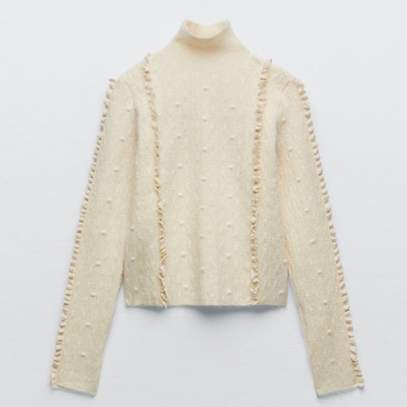 Zara RUFFLED HIGH COLLAR KNIT SWEATER - Picture 1 of 10